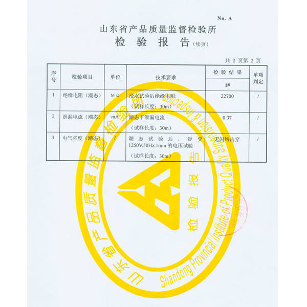 山东省产品质量监督检验所检验报告续页