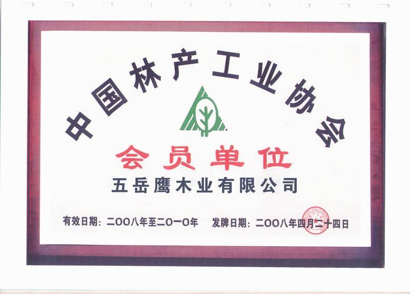 中国林产工业协会会员证书 - 五岳鹰地板 - 九正