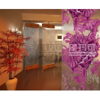 屋瑪可 藝術玻璃隔斷 無框門客廳隔斷  淋浴房  紫色年華